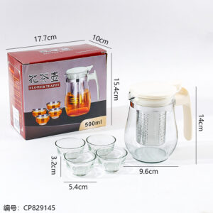 317 Drum-shaped Flower Teapot 5-piece Set 500ml - Image 3