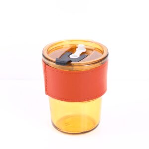 Large leather case straw glass cup 300ml - Image 1