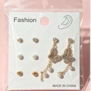 Shiny Butterfly Stud Earrings 4Pcs - Image 1