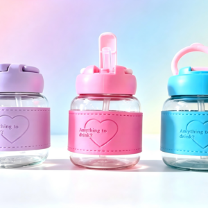 Portable Handle Glass Straw Cup 300ml (Color Box) - Image 1