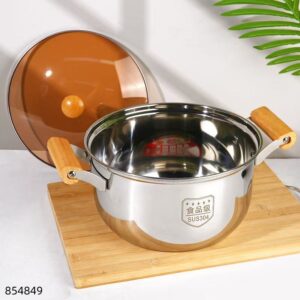 24cm Stainless Steel 304 Soup Pot with Oak Handles - Image 3