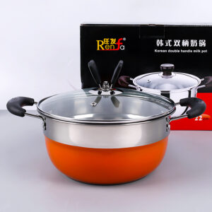 Renfa 22cm Colorful Korean Double-Handle Milk Pan (No Steamer Rack) - Image 1