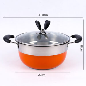 Renfa 22cm Colorful Korean Double-Handle Milk Pan (No Steamer Rack) - Image 3