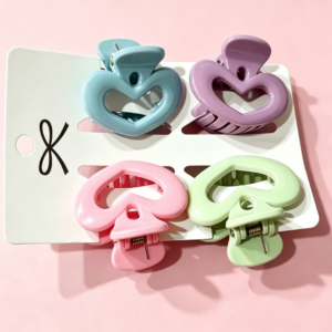 Macaron Hollow Heart Hair Claw Clip4pcs - Image 1