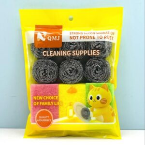 6 Scourer Balls + 3 Square Colorful Sponges 9pcs - Image 1