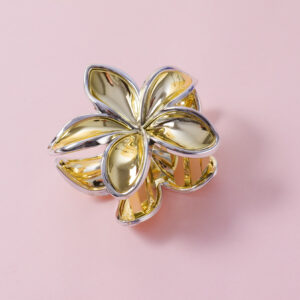 Golden Plumeria Claw Clip With Silver Rim - Image 3