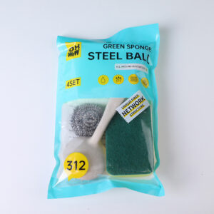 Green sponge steel wire ball 4pcs-312-1 - Image 4