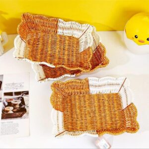 Large Lace-Edge Rectangular Iron Faux Wicker Basket – LN81 - Image 1