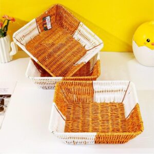 Large Two-Tone Square Iron Wicker Basket – LN93 - Image 1