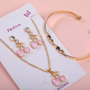 Sakura Pink Cherry Necklace, Earrings and Bracelet Set - Image 3