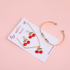 Small Cherry Necklace, Stud Earrings and Bracelet Set - Image 3