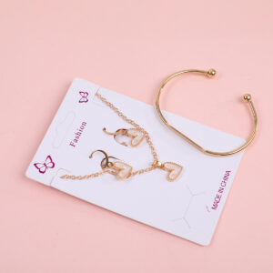White Heart Necklace, Stud Earrings and Bracelet Set - Image 3