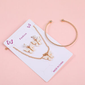 White Bowknot Necklace, Stud Earrings and Bracelet Set - Image 3