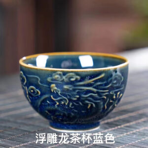 Embossed dragon teacup-blue 50ml - Image 1