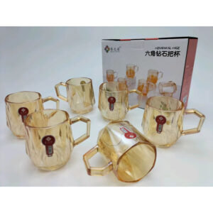 Hexagonal amber glass cup with handle 250ml - Image 1
