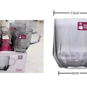 Hexagonal glass cup with handle 250ml - Image 1