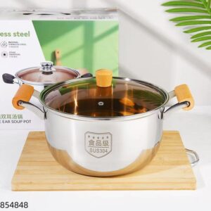 26cm Stainless Steel 304 Soup Pot with Oak Handles - Image 1