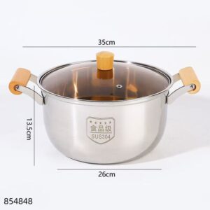 26cm Stainless Steel 304 Soup Pot with Oak Handles - Image 2