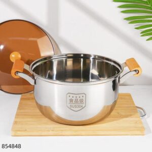 26cm Stainless Steel 304 Soup Pot with Oak Handles - Image 3