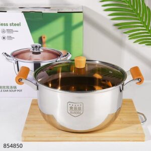 28cm Stainless Steel 304 Soup Pot with Oak Handles - Image 1
