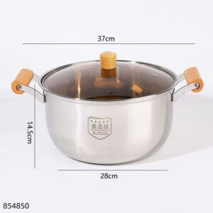 28cm Stainless Steel 304 Soup Pot with Oak Handles - Image 2