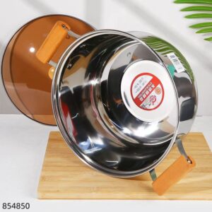 28cm Stainless Steel 304 Soup Pot with Oak Handles - Image 3