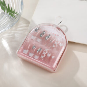 Long T-shaped Press On Nails with Inlaid Rhinestones - 12pcs - Image 1