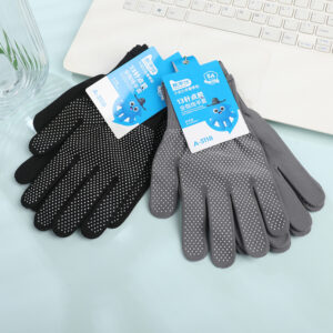 13 Gauge Dot Coated Full Finger Gloves - Black & Gray - A-3118 - Image 1