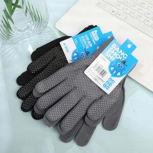 13 Gauge Dot Coated Full Finger Gloves - Black & Gray - A-3118 - Image 2