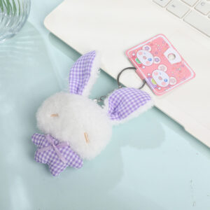 Purple Plaid Rabbit Plush Charm - Image 1