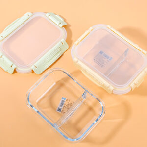 Rectangular two-compartment glass fresh-keeping box 650ml-1604 - Image 2