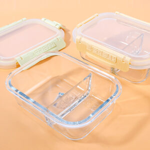 Rectangular two-compartment glass fresh-keeping box 650ml-1604 - Image 3