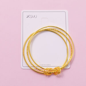 Gold Triple-Hoop Charm Bangle - Image 1