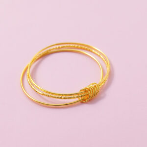 Gold Triple-Hoop Charm Bangle - Image 2
