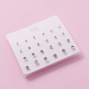 Random Mixed Style Small Rhinestone 12Pairs Earring - Image 2