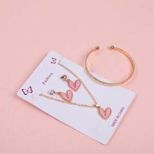 Pink Heart Necklace, Stud Earrings and Bracelet Set - Image 3