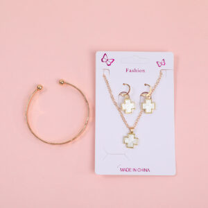 Large Cross Necklace, Stud Earrings and Bracelet Set - Image 1