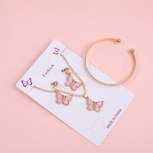 Rhinestone Bowknot Necklace, Stud Earrings and Bracelet Set - Image 3