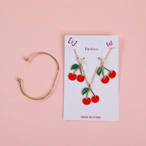 Large Cherry Necklace, Stud Earrings and Bracelet Set - Image 1
