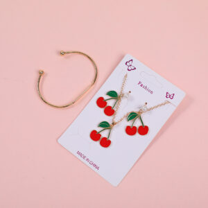 Large Cherry Necklace, Stud Earrings and Bracelet Set - Image 2