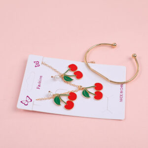Large Cherry Necklace, Stud Earrings and Bracelet Set - Image 3