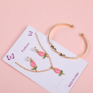 Rose Flower Necklace, Stud Earrings and Bracelet Set - Image 3