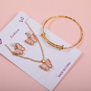 Bowknot Pearl Necklace, Stud Earrings and Bracelet Set - Image 3
