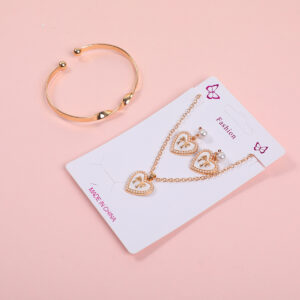 Heart Full Rhinestone Necklace, Earrings and Bracelet Set - Image 2