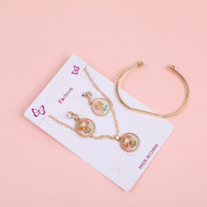 Round Floral Necklace, Earrings and Bracelet Set - Image 3
