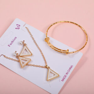 Triangle Necklace, Stud Earrings and Bracelet Set - Image 3