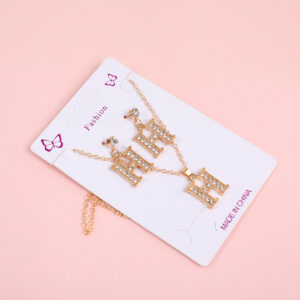 Big Letter 'H' Pave Rhinestone Necklace and Stud Earrings Set - Image 3
