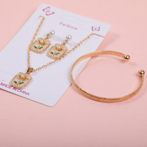 Square Floral Necklace, Earrings and Bracelet Set - Image 3