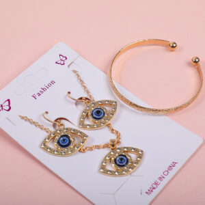Large Eye Necklace, Stud Earrings and Bracelet Set - Image 3