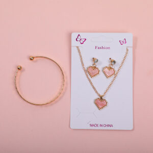 Heart Rhinestone Necklace, Stud Earrings and Bracelet Set - Image 1